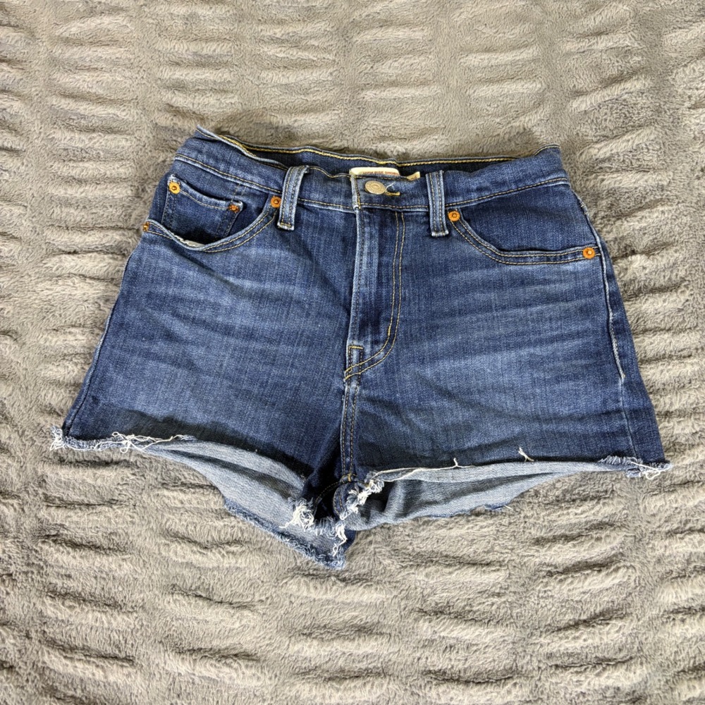 Levis Womens High Rise Shorts Medium Wash Blue Denim Cutoff 29878-0030 Size 26